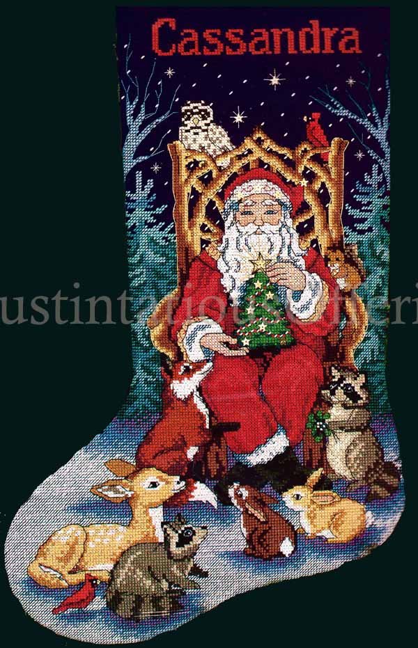 Rare Griffith Father Christmas Cross Stitch Stocking Kit Santa Claus with Woodland Friends