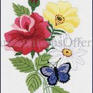 Eleanor Engel Butterfly Floral Crewel Embroidery Kit Roses and Daisy