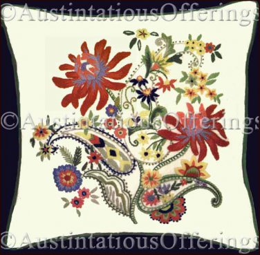 RARE GALLAGHER FLORAL CREWEL EMBROIDERY PILLOW KIT PAISLEY CHINTZ ELSA WILLIAMS