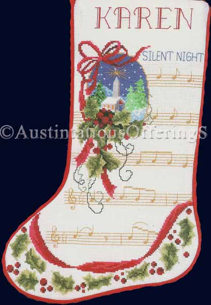 Rare Snowy Winter Church Cross Stitch Stocking Kit Silent Night Christmas Hymn