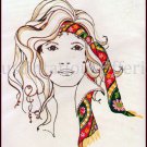 Rare  Kooler Free Spirit Woman Portrait Crewel Embroidery  Kit Dark Brown  Eyes