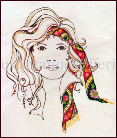 Rare  Kooler Free Spirit Woman Portrait Crewel Embroidery  Kit Dark Brown  Eyes