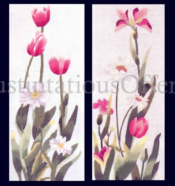 Rare Elsa Williams Floral Crewel Embroidery Kit Foret Spring Floral Side Panel Duo