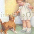 Rare Bessie Pease Gutmann Child and Dog Portrait Crewel Embroidery Kit The Reward