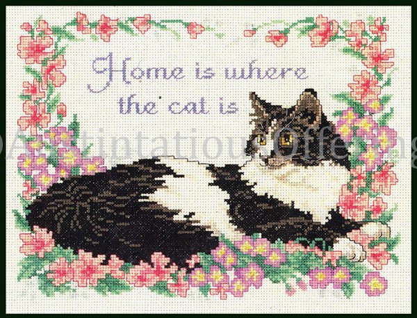 RARE MARILEE CARROLL HOME IS CROSS STITCH KIT BLACK WHITE CAT