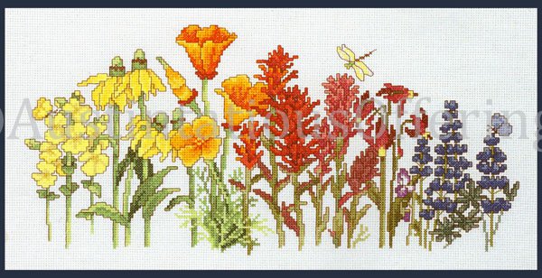 Rare Papais Vibrant Spring Garden Wildflowers Cross Stitch Kit Rainbow Floral