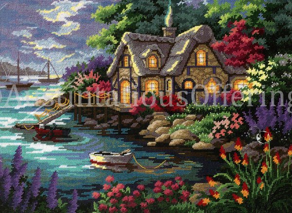 Rare Nicky Boehme Seaside Cottage Needlepoint Kit Welcoming Harbor Home