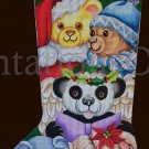 Rare Dede Ogden Hand Painted Needlepoint Stocking Canvas Christmas Teddy Bears