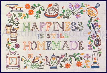 Rare Inspirational HomeMade Happiness Folk Art Embroidery Sampler Kit Suits Beginning Stitchers