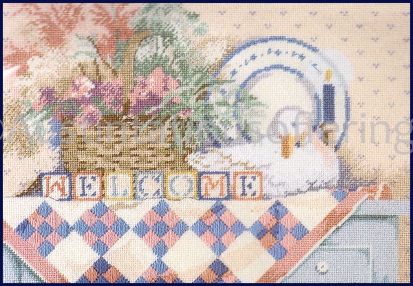 Rare Avery Pastel Country Folk Art Flower Basket Shelf Still Life Needlepoint Kit Goose Decoy