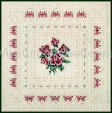 Rare Cooley Romantic Victorian Lace Roses Cross Stitch Kit Butterflies