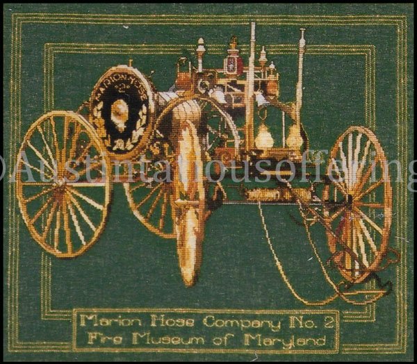 Rare RyeZettel Antique Fire Truck Cross Stitch Kit Hose Wagon Firehouse Engine