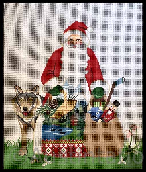 Rare Once in Blue Moon Gilmore Hand Painted Needlepoint Canvas Minnesota Sporting Santa