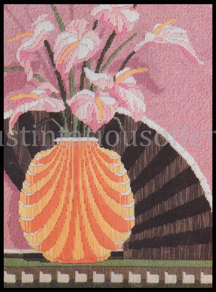RARE REINARDY SILK FAN LONGSTITCH NEEDLEPOINT KIT PEACE LILLY