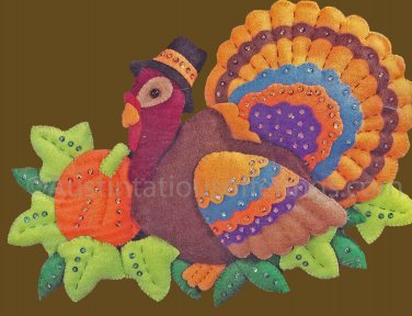 Rare Thanksgiving Turkey in Pilgrim Hat Felt Applique Wall Hanging Kit Pumpkin Patch