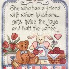 LYNN WATERS FRIENDSHIP BUNNY BEAR SHARE AND CARE COUNTED CROSS STITCH KIT