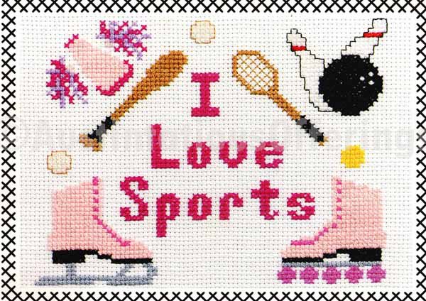 RARE BEGINNER KIDSTITCH I LOVE SPORTS CROSS STITCH KIT SKATING TENNIS BASEBALL CHEER