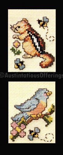 BUSY BEES CHIPMUNK AND BLUEBIRD CRITTER MINI ORNAMENT PAIR CROSSSTITCH KIT