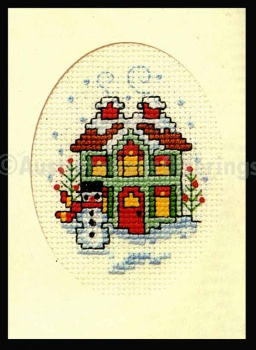 HOLIDAY DECORATED HOUSE SNOWMAN ORNAMENT CROSS STITCH KIT
