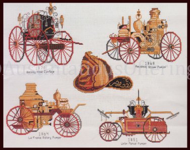 Museum Collection Vintage Fire Engines Cross Stitch Kit Antique Automobiles