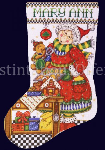 Rare Elliott Mrs Claus in the Kitchen Cross Stitch Christmas Stocking Kit
