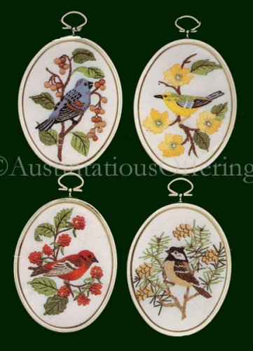Eleanor Engel Winter Birds  Embroidery Kit Finches Chickadee Crewel Stitchery