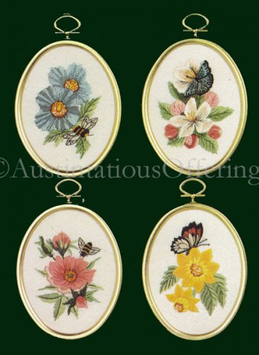 Rare Eleanor Engel  Bees Butterflies Embroidery Kit  Crewel Stitchery Apple Blossom