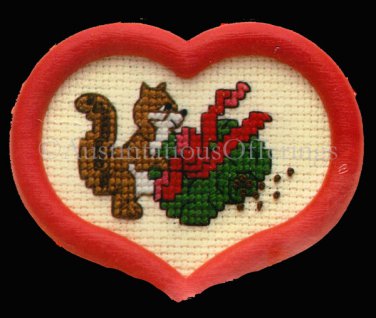 HOLIDAY CHIPMUNK ORNAMENT CROSS STITCH KIT WITH FRAME
