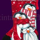 Victoria Hutto Art Repro Christmas Penquin Trio Needlepoiint Stocking kit
