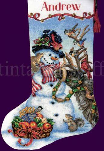 Donna Race Snowman Reindeer and Friends Gold Collection Counted Cross Stitch Christmas Stocking Kit