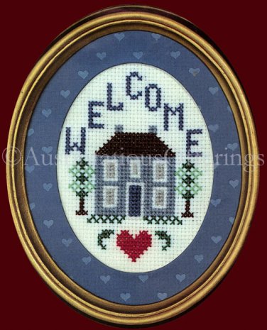 SALTBOX WELCOME COUNTED CROSS STITCH FRAMED MATTED KIT FOLKART HOME