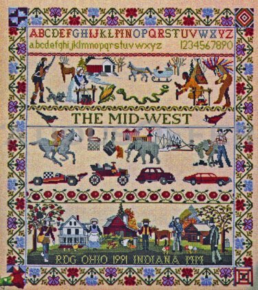 RARE GOUGER MIDWESTERN CROSS STITCH SAMPLER KIT OHIO INDIANA AND  MORE