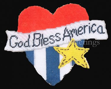 Rare Patriotic Plastic Canvas Needlepoint Kit God Bless America USA Flag Heart