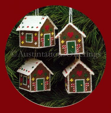 Rare Gingerbread House Ornaments Set Plastic Canvas Needlepoint Kit