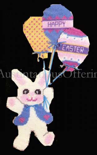 Rare Spring Easter Bunny Plastic Canvas Needlepoint Kit Balloons