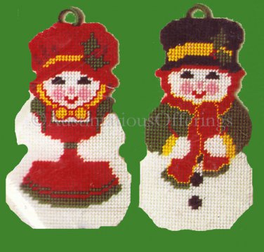 Rare Snow Man and Snow Lady Couple Plastic Canvas Needlepoint Kit Winter
