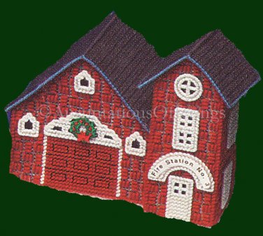 RARE FIRE STATION MUSICAL BUILDING PLASTIC CANVAS NEEDLEPOINT KIT