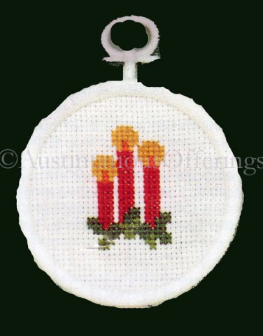 Mary MARY MAXIM HOLIDAY CANDLE ORNAMENT CROSS STITCH KIT WITH FRAME
