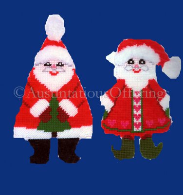 Rare Ruck Folk Santas Set Plastic Canvas Needlepoint Kit Wall Hangings