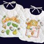 Rare Linda Gillum Patchwork Bib Set Stamped Cross Stitch Kit Buttons Bows