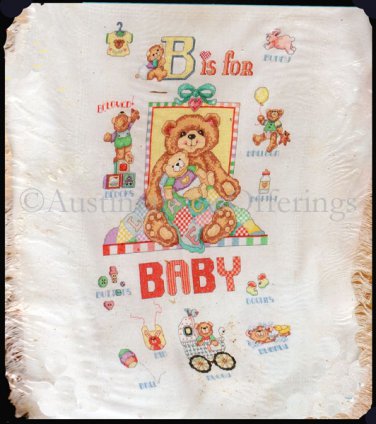 HARD TO FIND GILLUM B FOR BABY BEARS PRE-FRINGED CROSS STITCH AFGHAN KIT BABY BLANKET TEDDIES
