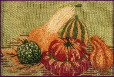 Rare Virgien Fall Harvest Gourds and Squash Crewel Embroidery Kit