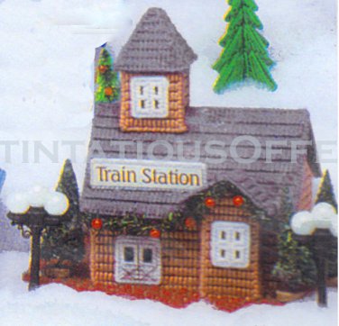 MAXIM MUSICAL VILLAGE TRAIN STATION PLASTIC CANVAS NEEDLEPOINT KIT
