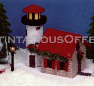 MAXIM MUSICAL VILLAGE LIGHTHOUSE PLASTIC CANVAS NEEDLEPOINT KIT