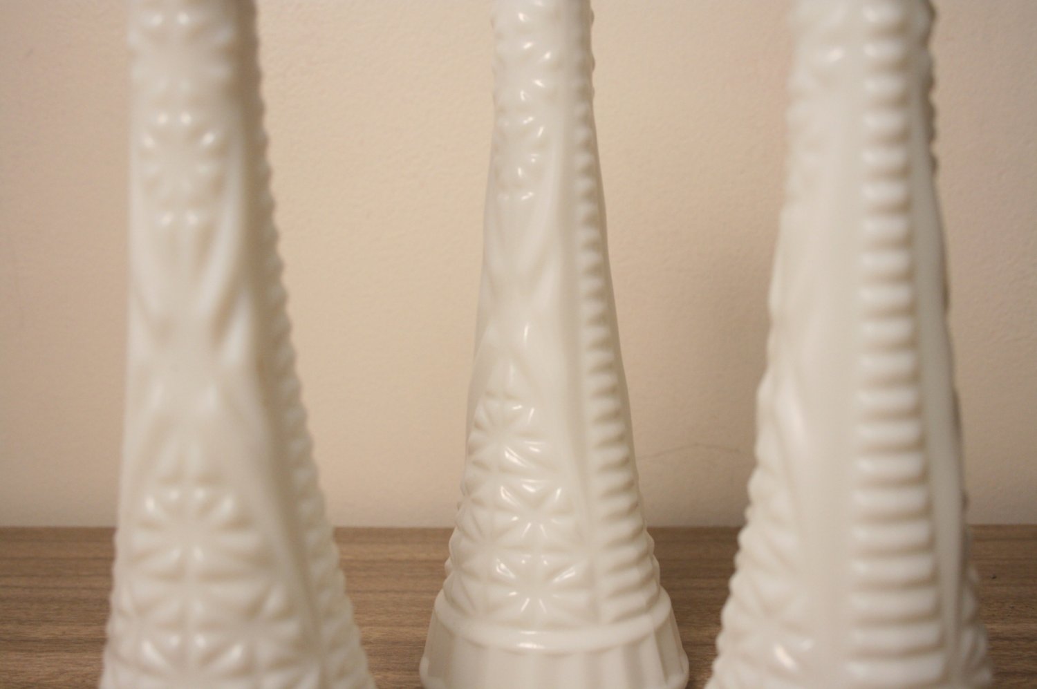 Vintage Milk Glass 3 Bud Vase Matching White Wedding Cottage Style