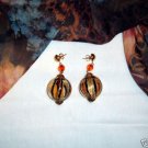 Round Glass Ornament Fashion Earrings Gold & Black