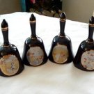 Vintage BRINNS Set of 4 Gold-Trimmed Blue Porcelain Bells Oriental Design