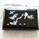 Asian Black Lacquered Trinket Box Mother of Pearl Inlays "For Pet Food Bank"