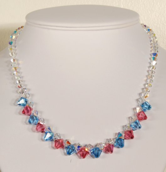 Designer bridal, crystal necklace jewelry, Swarovski Crystal AB / Rose / Aquamarine - NEC 0021