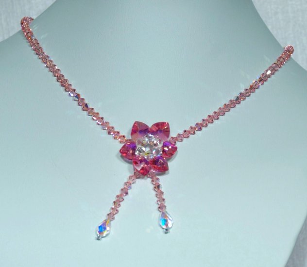 Designer bridal, crystal necklace jewelry, Swarovski Crystal AB / Light Rose AB / Rose AB - NEC 0042